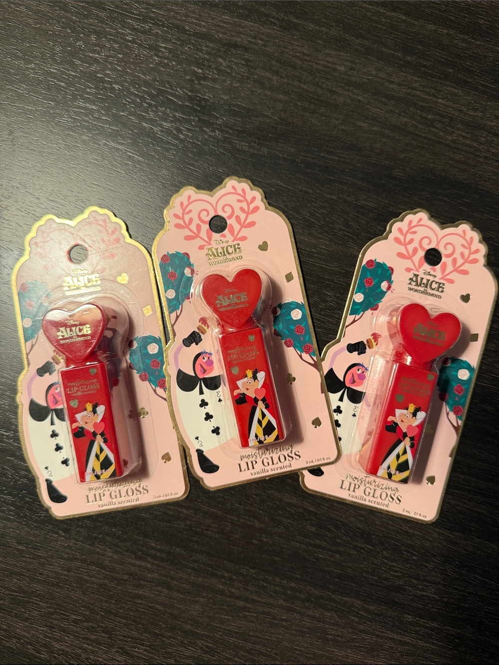 Bundle Disney Pink Alice in Wonderland Moisturizing Lip Gloss Trio Packaging